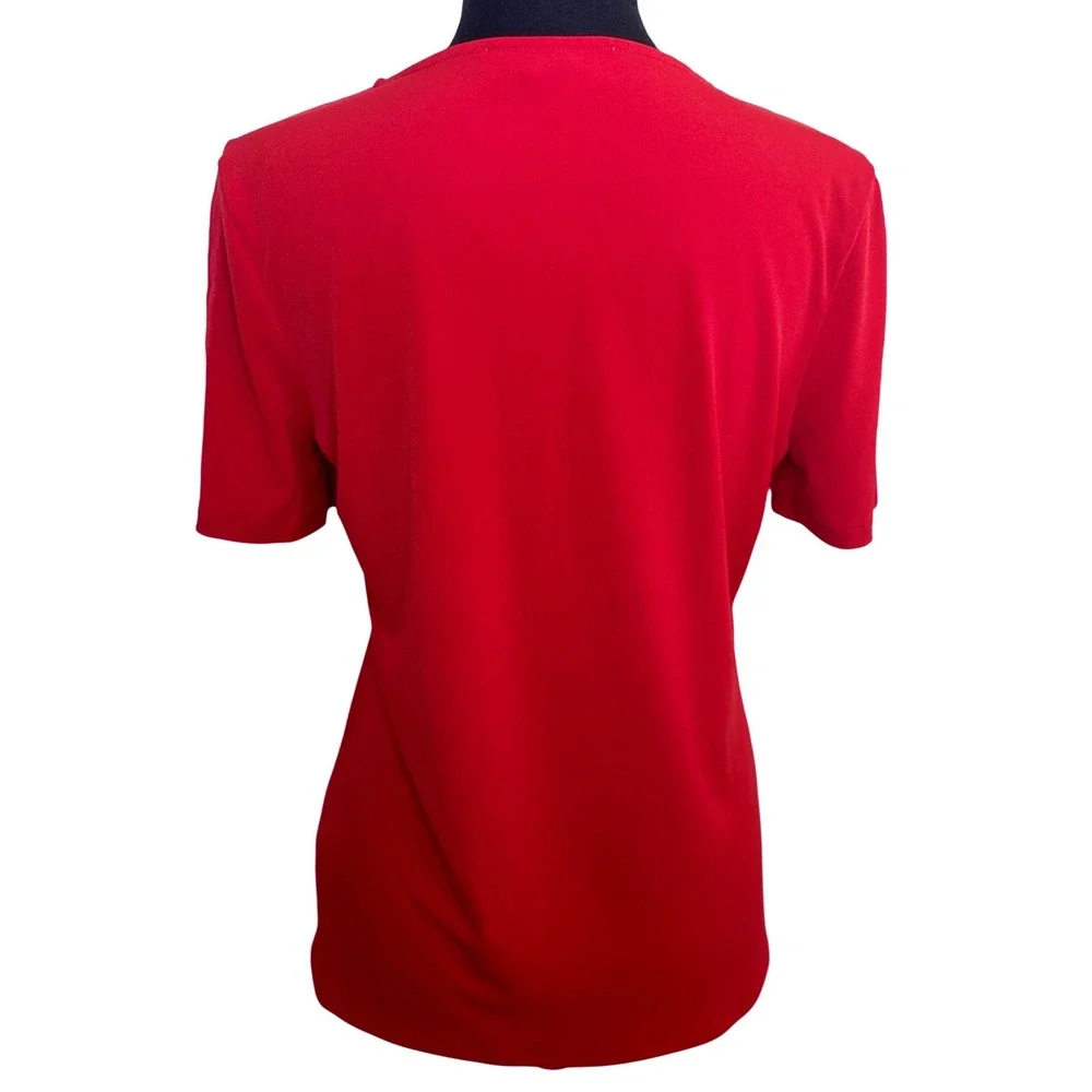 Michael Kors Rosecore Women Small Red Rose Embroidered Patch Shoulder Cutout Top